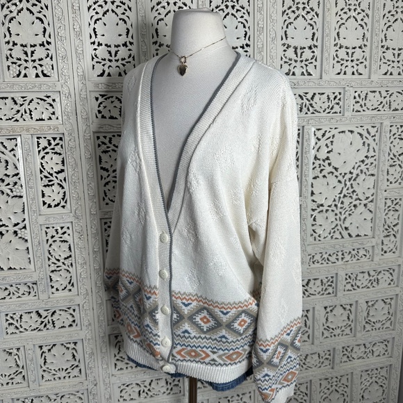 The Village Aztec Geometric Slouchy Oversized Boho Button Up Cardigan Sz Large - Picture 5 of 8
